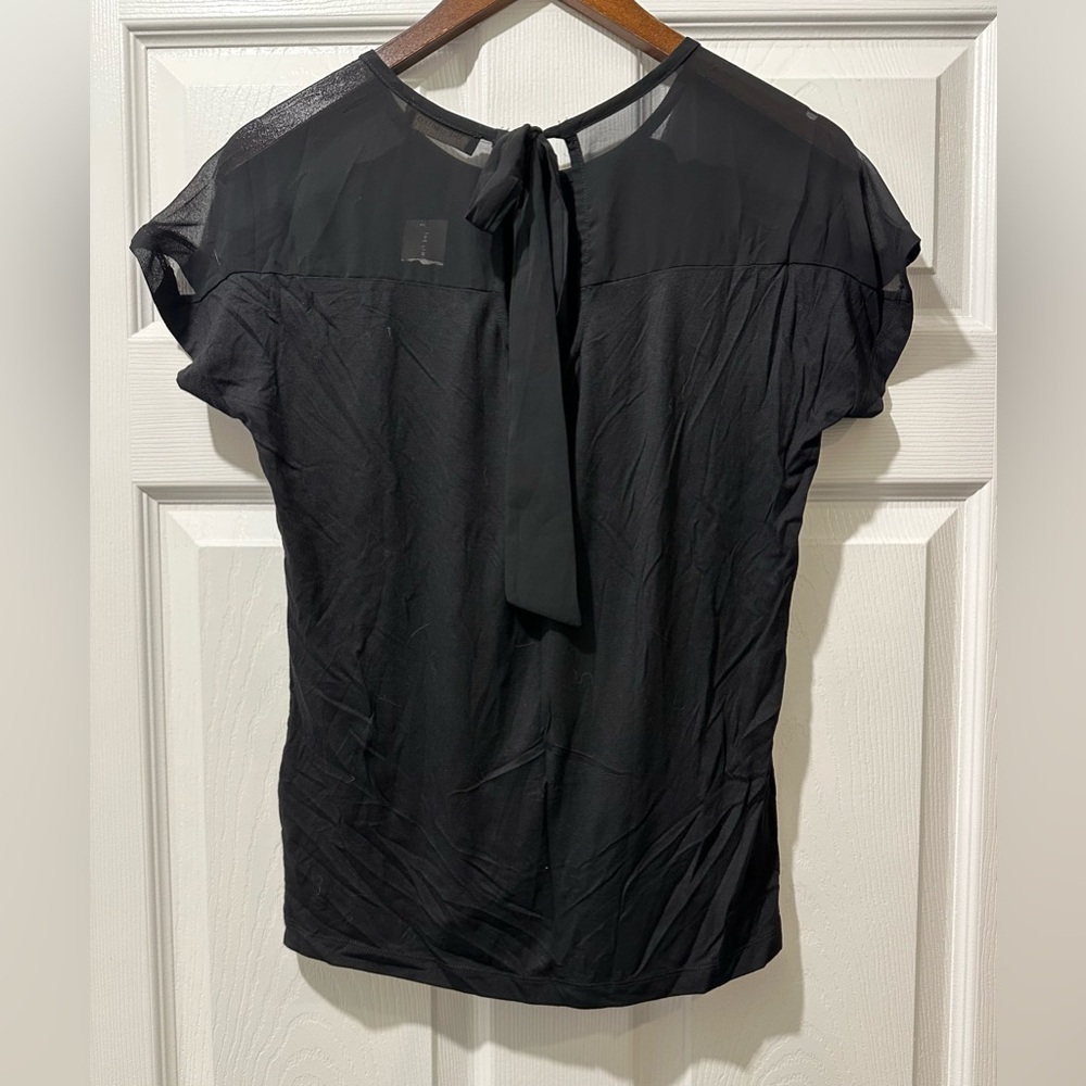 THE LIMITED M Black Jersey Top Chiffon Sheer Shoulder Neck Tie R $35 - Picture 2 of 11